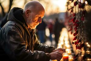 veteranos contemplando profundamente a guerra memoriales encarnando remembranza en veteranos día foto