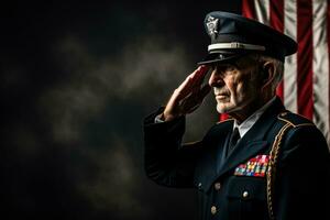 decorado veteranos en uniforme saludando antecedentes con vacío espacio para texto foto