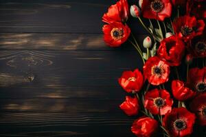 Commemorative wreaths and poppies for Veterans Day background with empty space for text photo