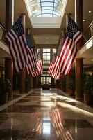 Decorative ceremonial banners and flags on display in honor of Veterans Day photo