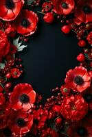 Commemorative wreaths and poppies for Veterans Day background with empty space for text photo