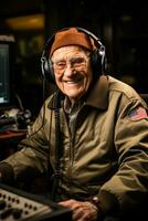 Elderly WWII veterans animatedly narrating war stories on Veterans Day photo