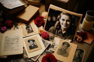 Collection of heartfelt handwritten letters and postcards sent by servicemen and servicewomen on Veterans Day photo