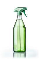Glass spray bottle filled with homemade cleaning solution isolated on a white background photo