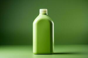 A modern eco friendly detergent bottle isolated on a green gradient background photo