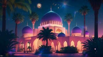 ai generativ, schön Moschee beim Nacht mit schön Panorama video