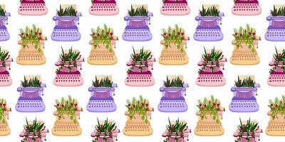 Typewriter with colors seamless pattern. Colorful hand drawn illustration. Design overlapping background vector. Decorative wallpaper, good for printing vector