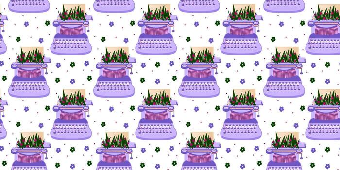 Typewriter with colors seamless pattern. Colorful hand drawn illustration. Design overlapping background vector. Decorative wallpaper, good for printing vector