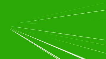 Anime Geschwindigkeit Linie Hintergrund Animation auf schwarz. Comic Licht Geschwindigkeit Linien ziehen um auf Grün Hintergrund. voll hd. 4k video