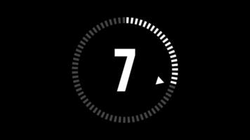 10 segundos contagem regressiva cronômetro, contagem regressiva cronômetro 10 segundo, 10 segundo animação a partir de 10 para 0 0 segundos. moderno plano Projeto com animação em Preto fundo. cheio HD. video