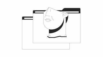 Vaporwave statue head, file folders bw outline 2D object animation. Fragmentary colossal head, document monochrome linear cartoon 4K video. Sculpture, case animated item isolated on white background video