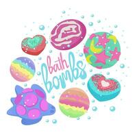 Bath bombs. Vector isolated illustration with lettering