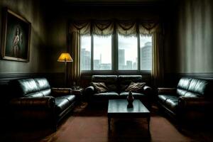 A Living Room With Two Couches And A Coffee Table. AI Generated photo