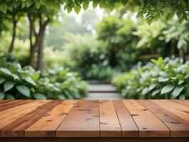 A Wooden Table With A Blurry Background. AI Generated photo