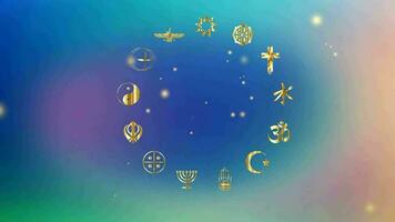Symbol von Religion im das Welt, Animation bewirken video