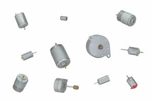 Various dc electric motors isolated on white background photo