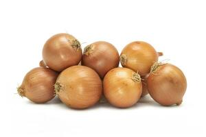 Fresh onions on isolated white background photo