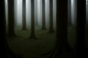 A Forest Filled With Lots Of Tall Trees. AI Generated photo
