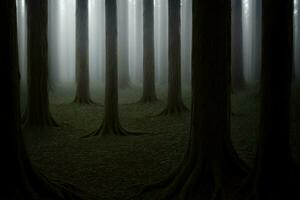 A Forest Filled With Lots Of Tall Trees. AI Generated photo