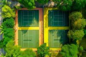 Tennis court drone top view. Generate Ai photo