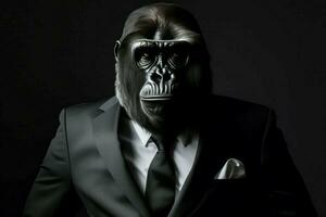 Gorilla dresed in suit male. Generate Ai photo