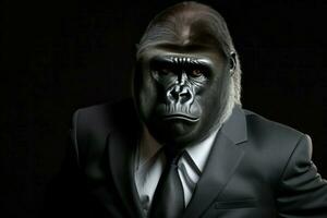 Gorilla dresed in suit. Generate Ai photo