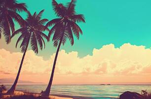 Retro palm beach. Generate Ai photo