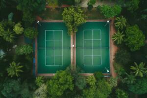 Tennis court drone view. Generate Ai photo