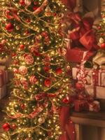 View of beautifully decorated Christmas tree. Generative AI. free Stock Photo
