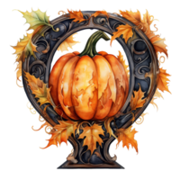 Aquarell Alphabet. Herbst Halloween Brief q mit Kürbisse und fallen Blätter png