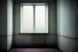 An Empty Room With A Radiator And A Window. AI Generated photo