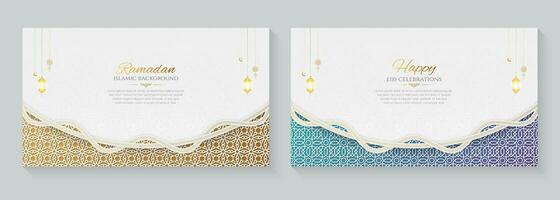 Ramadan and Eid Islamic ornamental backgrounds in two different colors and decorative Arabic patterns vector