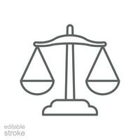 Balance lawyer icon. Law firm logo scale. Equilibrium Scale Balance, Justice symbol for web site or mobile app. outline style. editable stroke. vector illustration. design on white background EPS 10