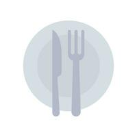 Plate and knife with a fork icon, dinner, meal, eat cutlery, flat style. Restaurant dish in dining table set. Tableware, silverware serving logo Vector illustration design on white background. EPS 10