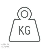 Weight heavy kg icon. Dumbbell Simple KG kilogram Scale. Heavy mass for exercise element Gym business concept outline style. Editable stroke vector illustration design on white background. EPS 10