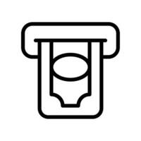 Money from atm icon, desposit, isolated outline style. Insert cash credit card icon. Shopping sign. Bank card slot finance automated teller machine Vector illustration design on white background EPS10