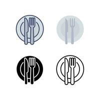 Plate and knife with a fork icon, dinner, meal, eat cutlery different style. Restaurant dish dining table set. Tableware, silverware serving logo Vector illustration design on white background. EPS 10