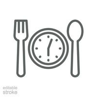 Eating time for iftar ramadan kareem icon. Set of Fasting, and Eid Mubarak celebration. Food fasting with clock symbol. outline  editable stroke Vector illustration design on white background. EPS 10