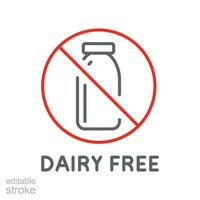 Dairy product free icon. Dietary Lactose, Vegan Food label Contain. Milk allergen Intolerance for web and mobile concept.  glyph editable stroke Vector illustration design on white background EPS 10