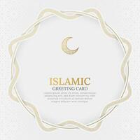 Arabic Islamic Greeting card social media post design with arabesque interlaced border vector