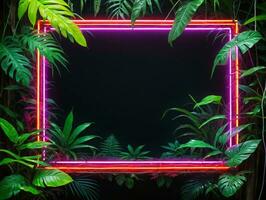 A Neon Frame In The Middle Of A Jungle. AI Generated photo