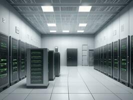 A Row Of Servers In A Server Room. AI Generated photo