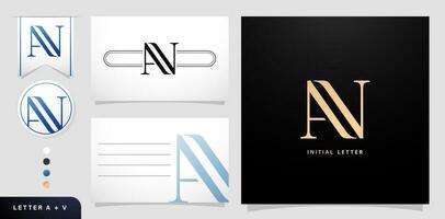 AV monogram letter logo Design with business cards templates minimalist for initials wedding invitations, Stationery, Layouts collages, print materials business, screen printing, letterpress foil gold vector