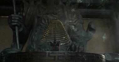 Incense and statue of warrior in Bai Dinh Temple, Vietnam video