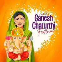 Vector illustration of Lord Ganpati greeting card template for Ganesh Chaturthi festival of India