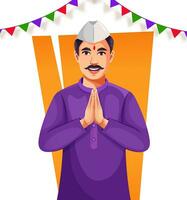 Indian Marathi Man Showing Namaste or welcome gesture. Eps 10 vector file