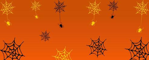 Vector Halloween background horizontal banner with spider and spider web. Advertising copy space.