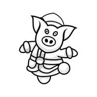 black and white style pig character logo vector