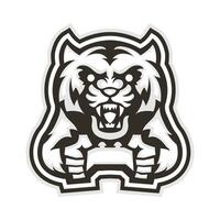 black and white style tiger gamer character logo vector