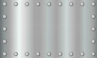 Silver metal texture background with bolts. Aluminium plate with bolts. Steel background. Vector illustration